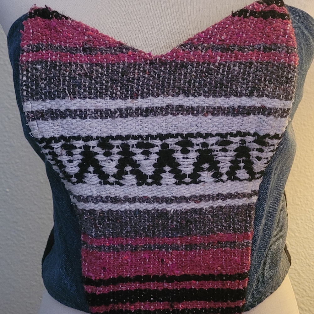 Pink and Black Woven Women's Top